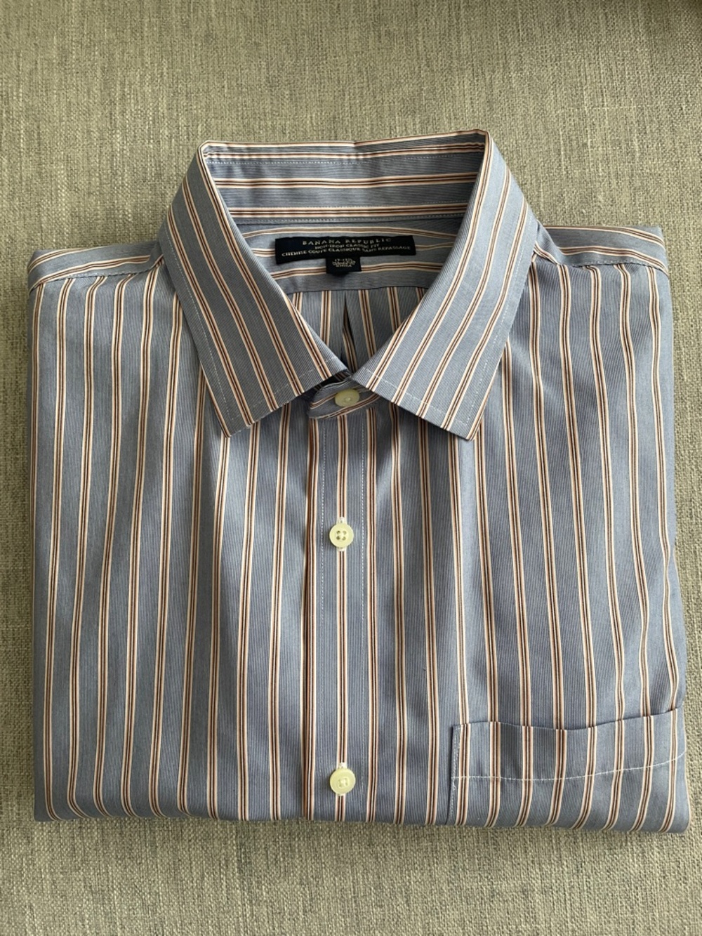 Banana Republic Blue and Tan Striped Dress Shirt